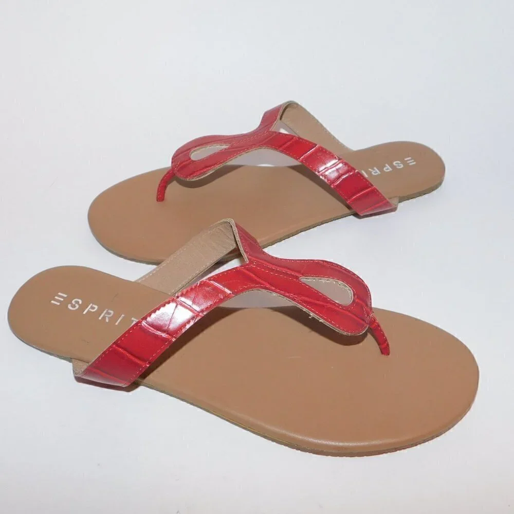 ESPRIT Tana Faux Leather Thong Sandals Flat sz 10‎